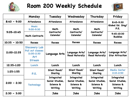 Room 200 weekly schedule